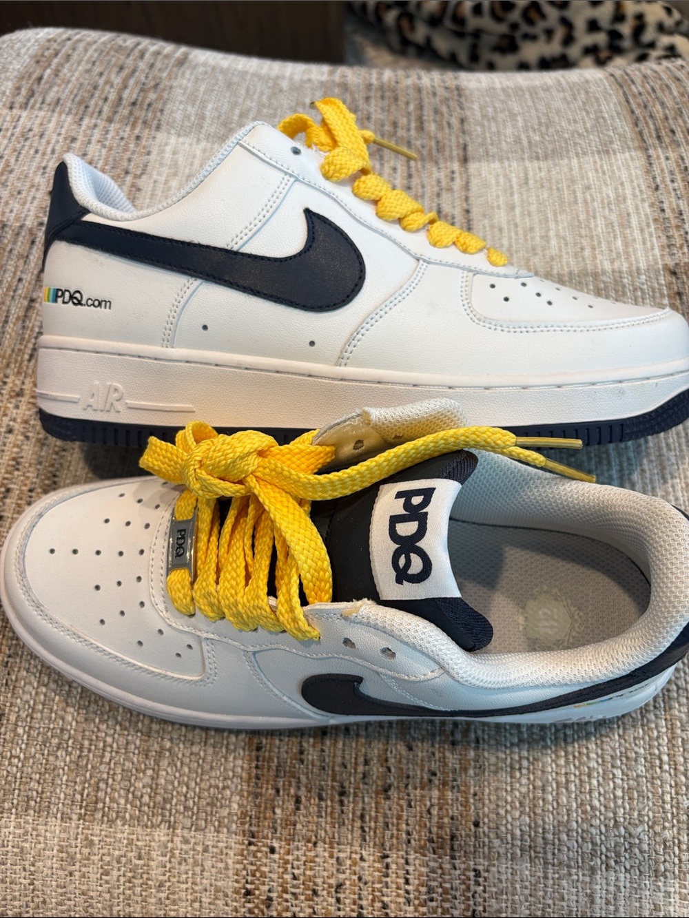 Nike White and Navy Air Max with Yellow Laces, branded